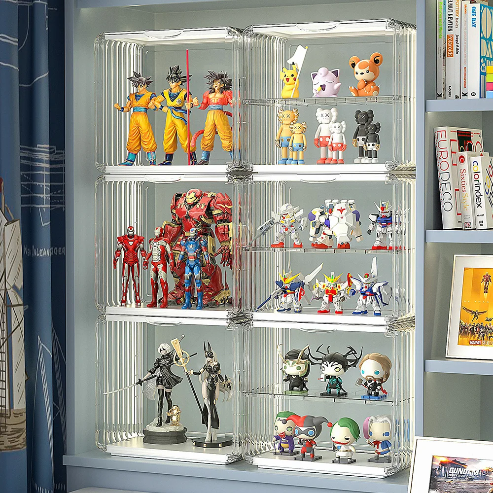 Plastic storage box action figure funko pop mart mini lego figures display box magnetic door removeable grid