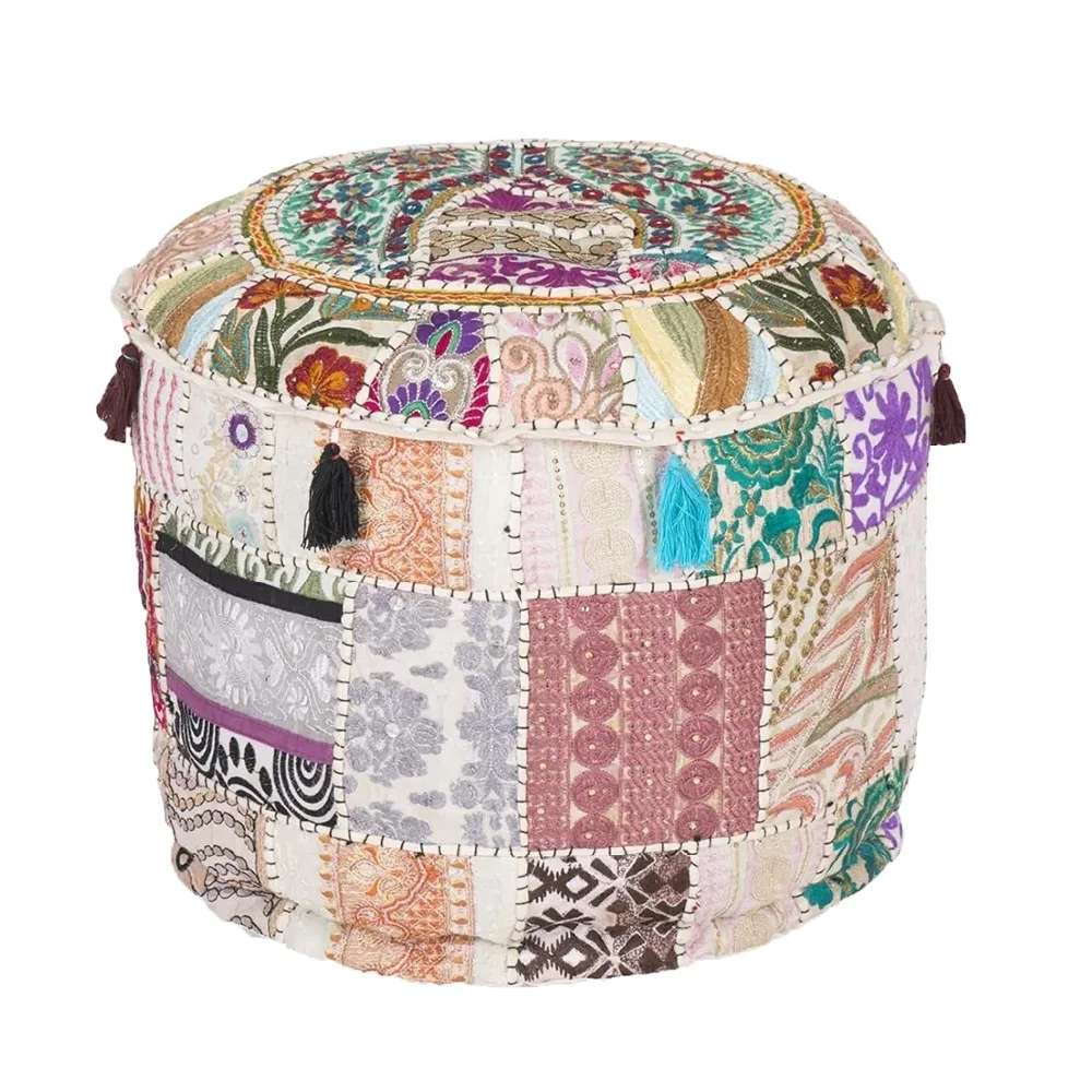 100 % Cotton Fabric Pouf Ottoman cover pouf footstool for Home and Living Room Decorative from Indian Supplier