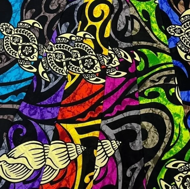 100% pure rayon high fashion polynesian designs in various colorways ready for immediate shipoment worldwide