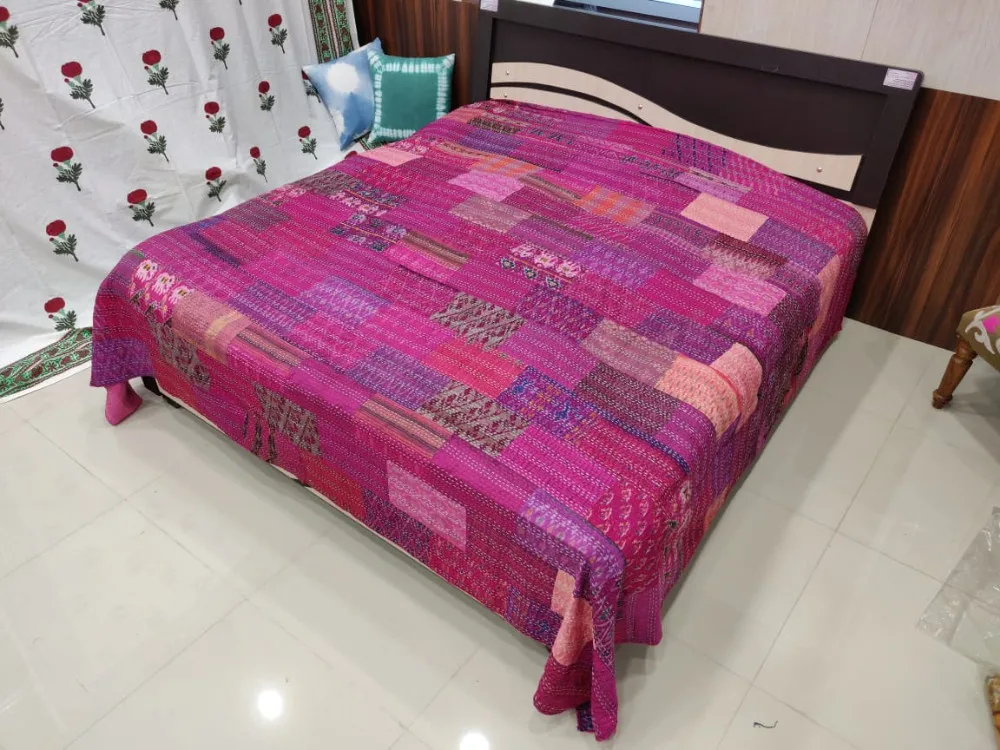 Indian Beautiful Colorful Bed Sheet Handmade Bed Cover Pure Silk Bed Spread Silk Duvet Cover Bedding Set