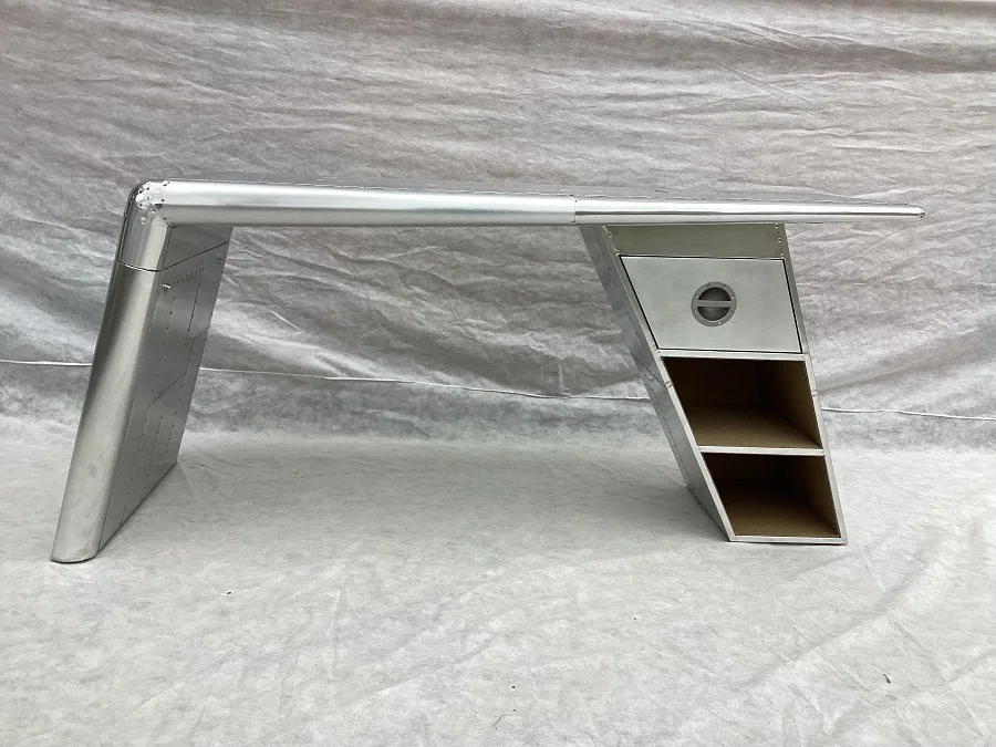 Vintage Attractive Aluminum Cover Aviator Wing Desk Metal Aircraft Desk for Office Aviation Furniture