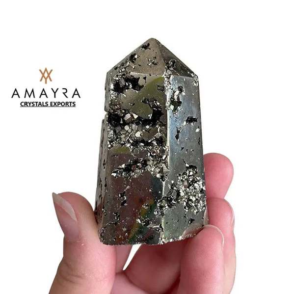 Gemstone Pyrite Obelisk for Chakra Healing and Balancing Top Quality Agate Tower Buy Crystal Points from Amayra Crystals Exports