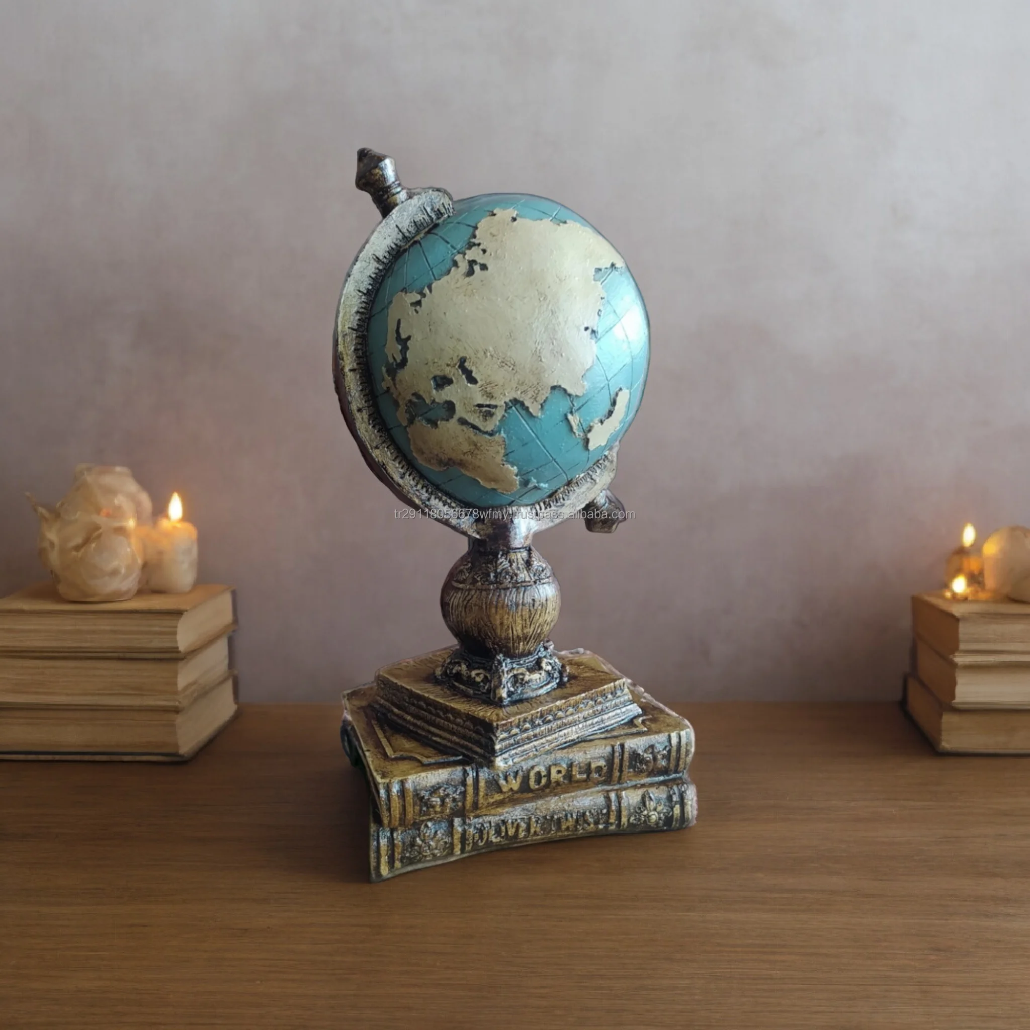 2024 New Trends World Globe Statue on Book for Modern Decoration Home Retro Design Resin Shelf Decor Vintage Accent