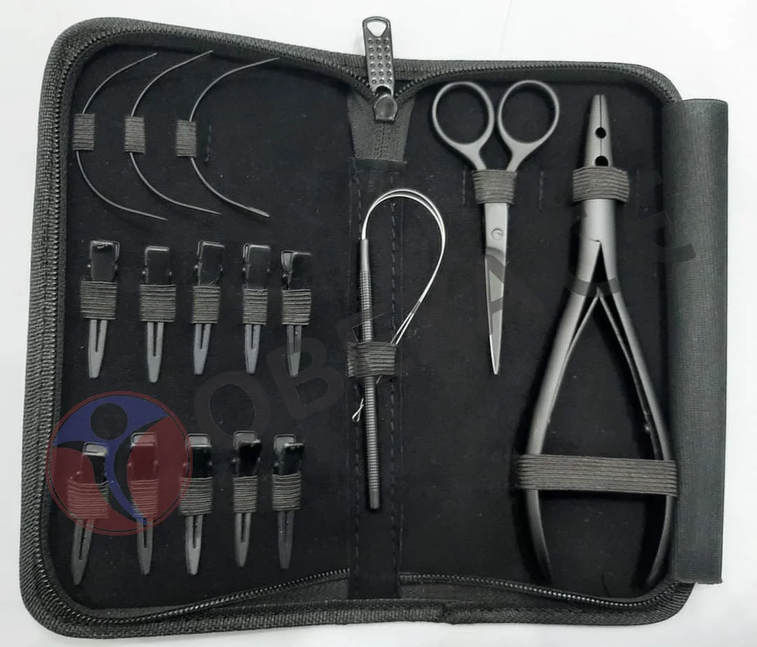 Hair Extensions  plier Tool kit For Hair Extension Matte Plated Stainless Steel 16pces Set