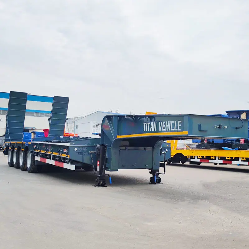 2024 TITAN 4 Axles 80 Lowbed Semi Trailer Low Bed truck With Hydraulic Ramp For Export