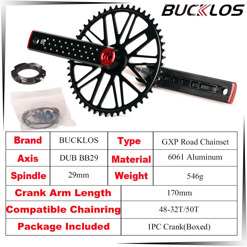 BUCKLOS 170mm Crank Arm Set Spindle 29mm  Single and Double Chainring Aluminum Alloy Bicycle Crank