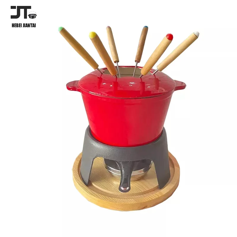 Enameled Cast Iron Fondue Pot Set for Chocolate Cheese Fondue Pot with  Fondue Forks Perfect for Caramel Meat 5-6 Person Hot Pot