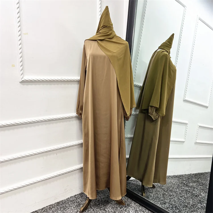 2023 Hot Sell Slim Sleeves Elastic Cuff Plain Color Closed Abaya Muslim Women Modest Slip Dress Turkish Dubai Hijab Muslim Dress