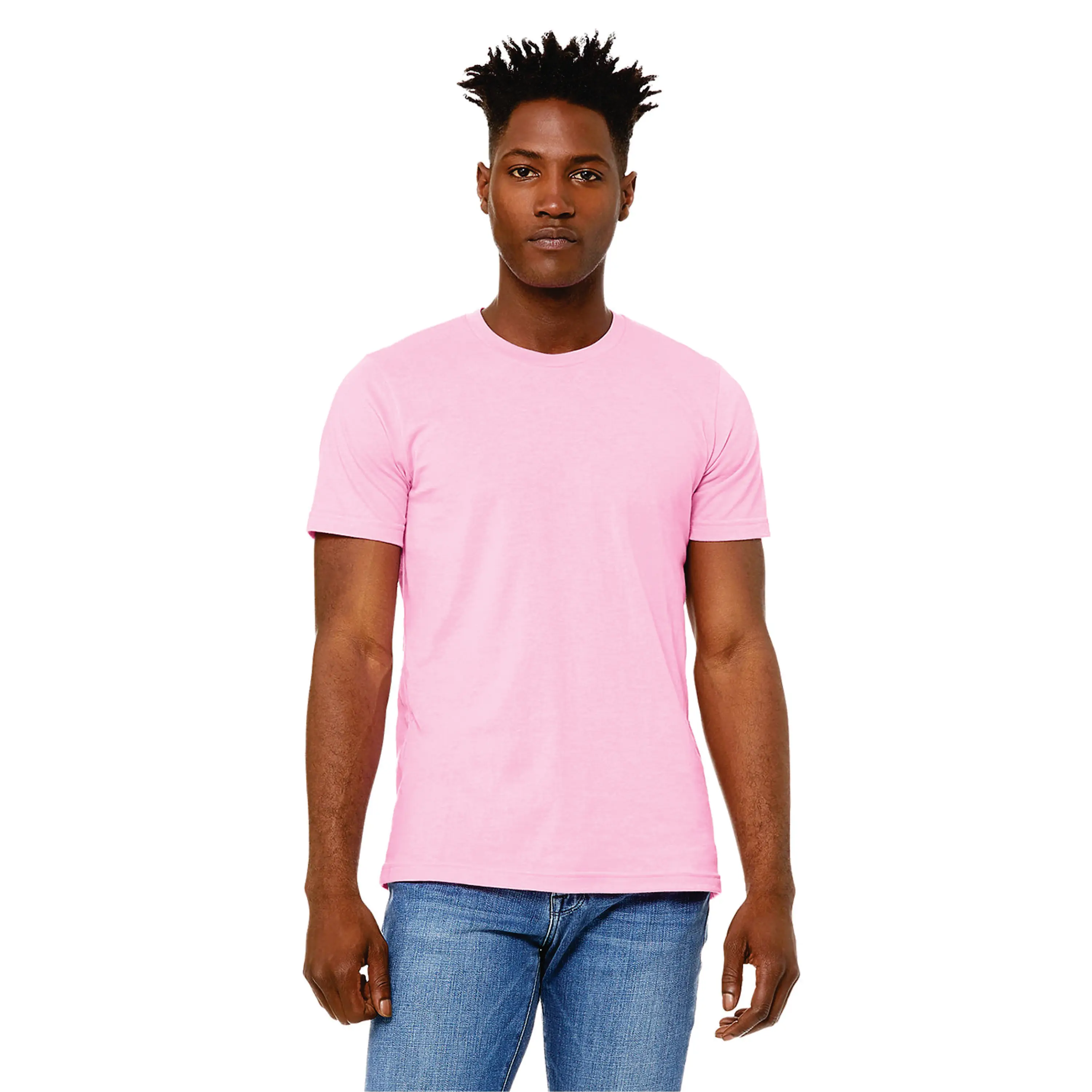 Heather Bubble Gum Unisex CVC Short Sleeve Tee: 52% Airlume Combed & Ring Spun Cotton, 48% Poly, 32 Single, 4.2 oz