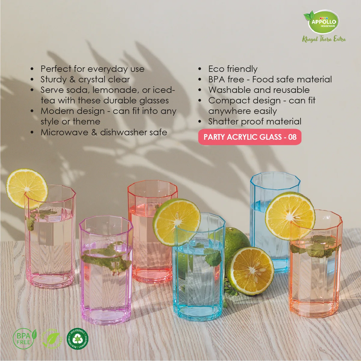 Acrylic Drinking Cups 400ml Transparent Drinking Party Glass Model-8