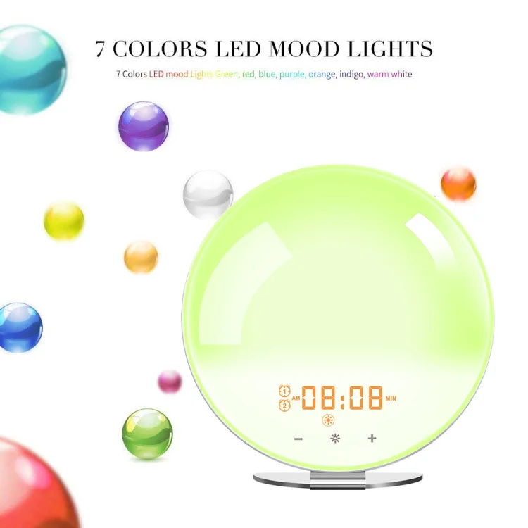 Magic Lamp With 7 Colors Led Mood Lights And 7 Natural Sounds And Fm Radio Clock, Wake Up Light With Snooze Function And Timer