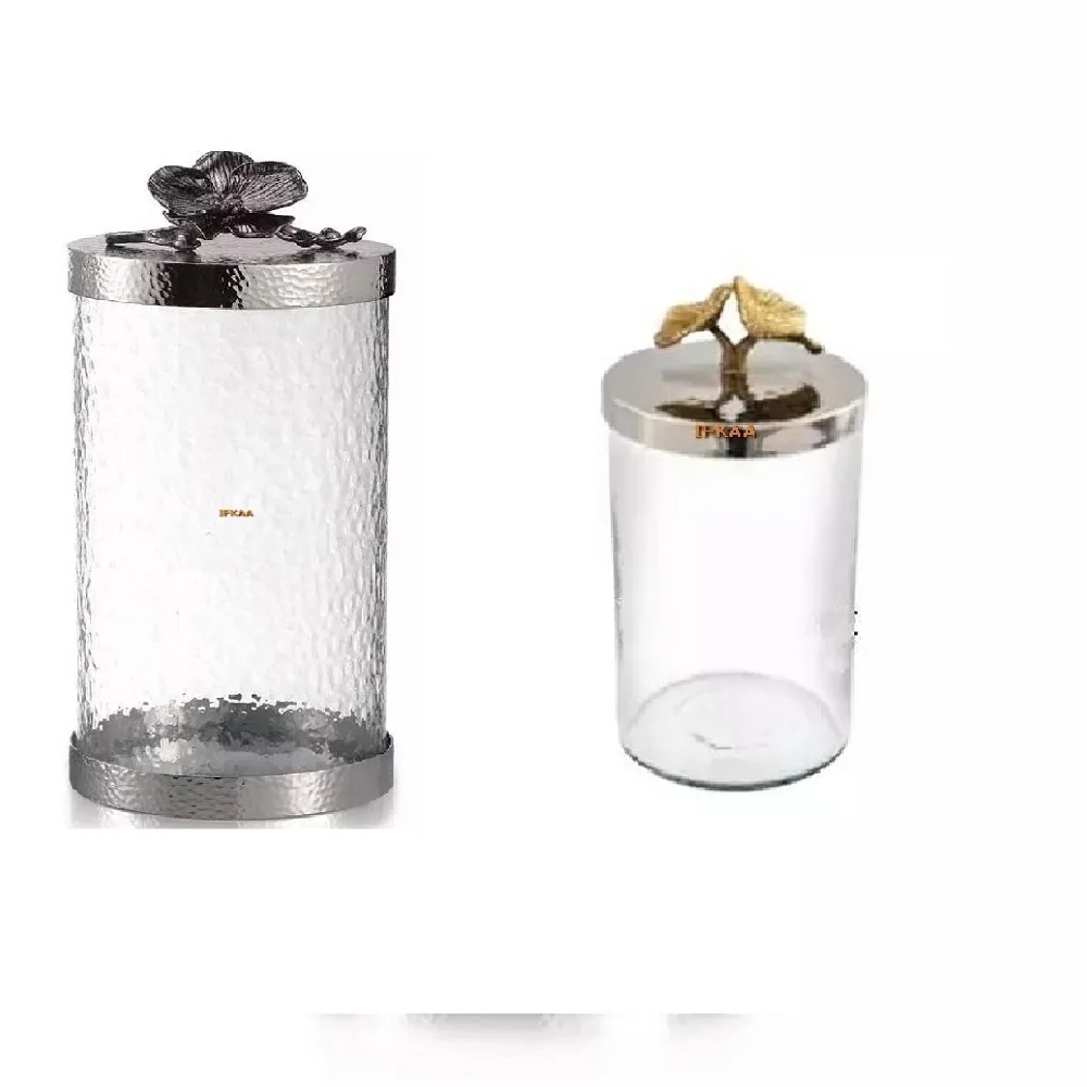 Latest Arrival Metal Glass Luxury Canisters Kitchenware Decorative Customized Metal Gold Canisters