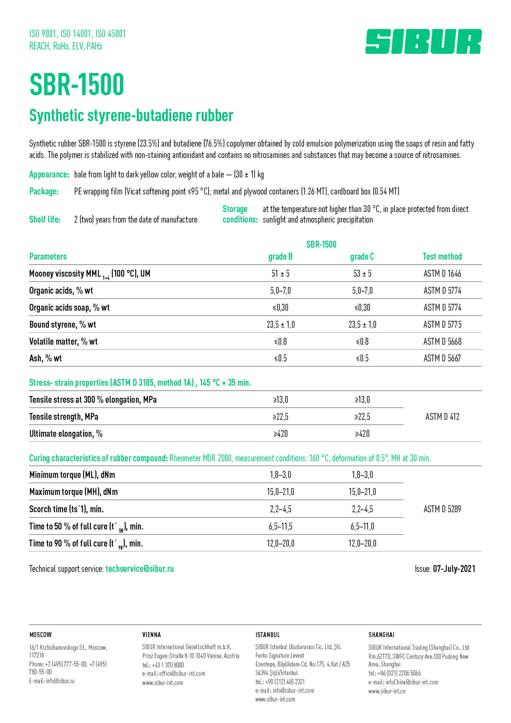 Styrene-butadiene rubber SBR-1500 B plywood container 1.26
