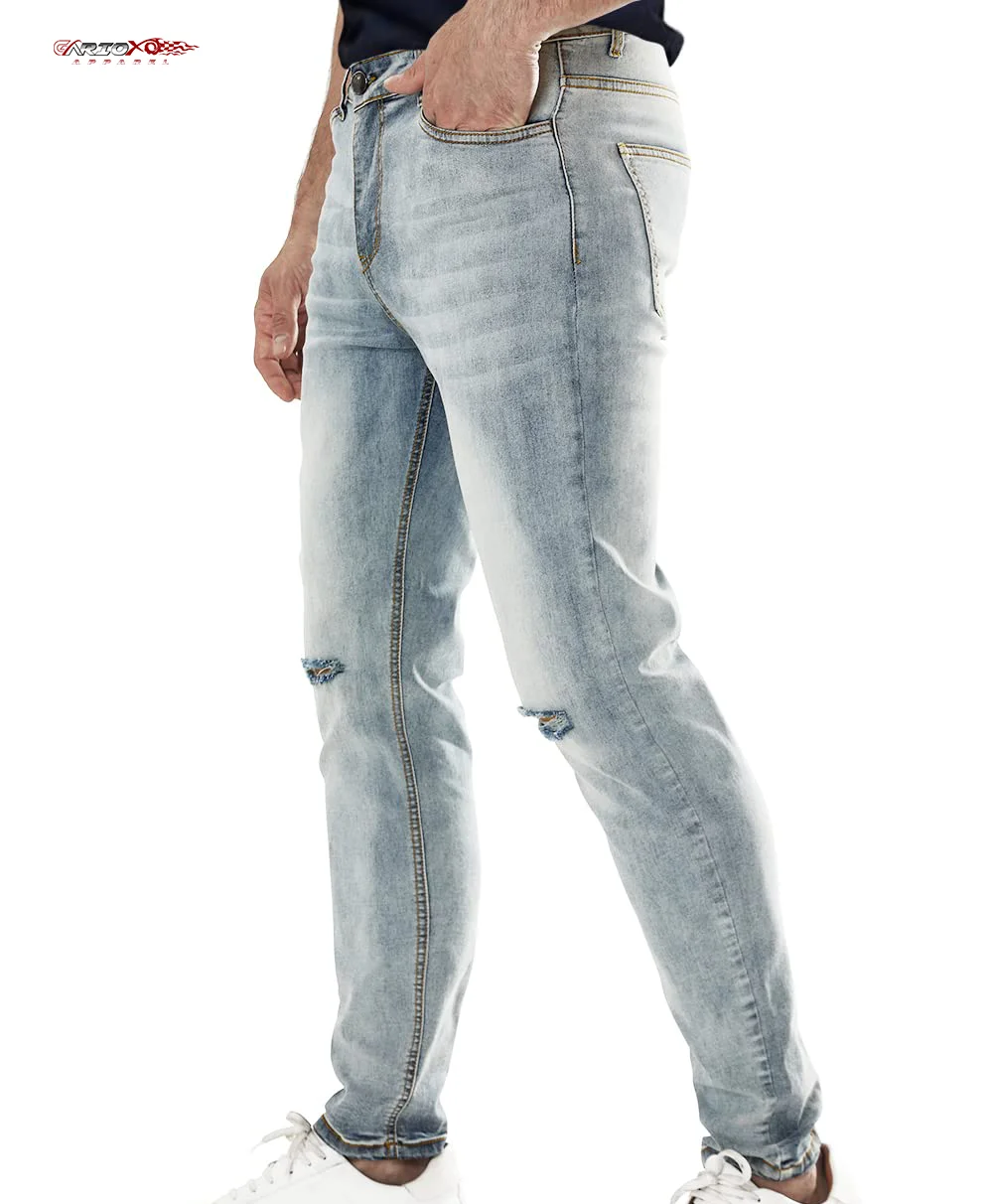 New whole sale WORK OUT custom style denim jeans distressed fashion stacked jeans men  custom logo jeans men trousers