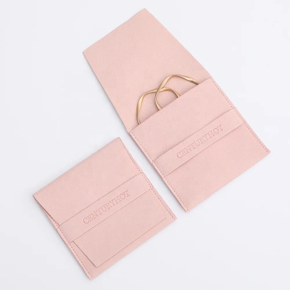 Pink Jewelry Bag Luxury Microfiber Jewelry Pouch Necklace Ring Bracelet Earring Envelope Flap Pouch with logo