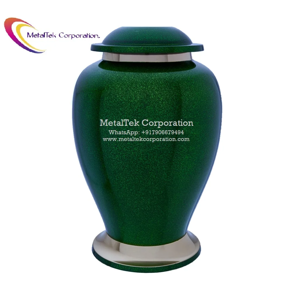 Emerald Green Brass Cremation Urn Pewter Band Customized Design Wholesale Funeral Supplies Memorial Ashes American Style Urn jar