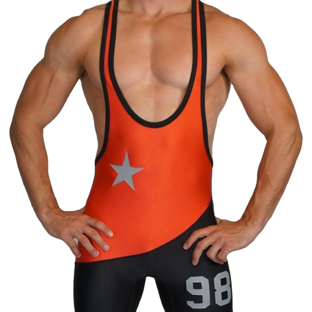 Men Round Neck Sleeveless Workout Sport Swimming Bodysuit Athletic Wrestling Boxers Fitness Gym Jumpsuit Leotard