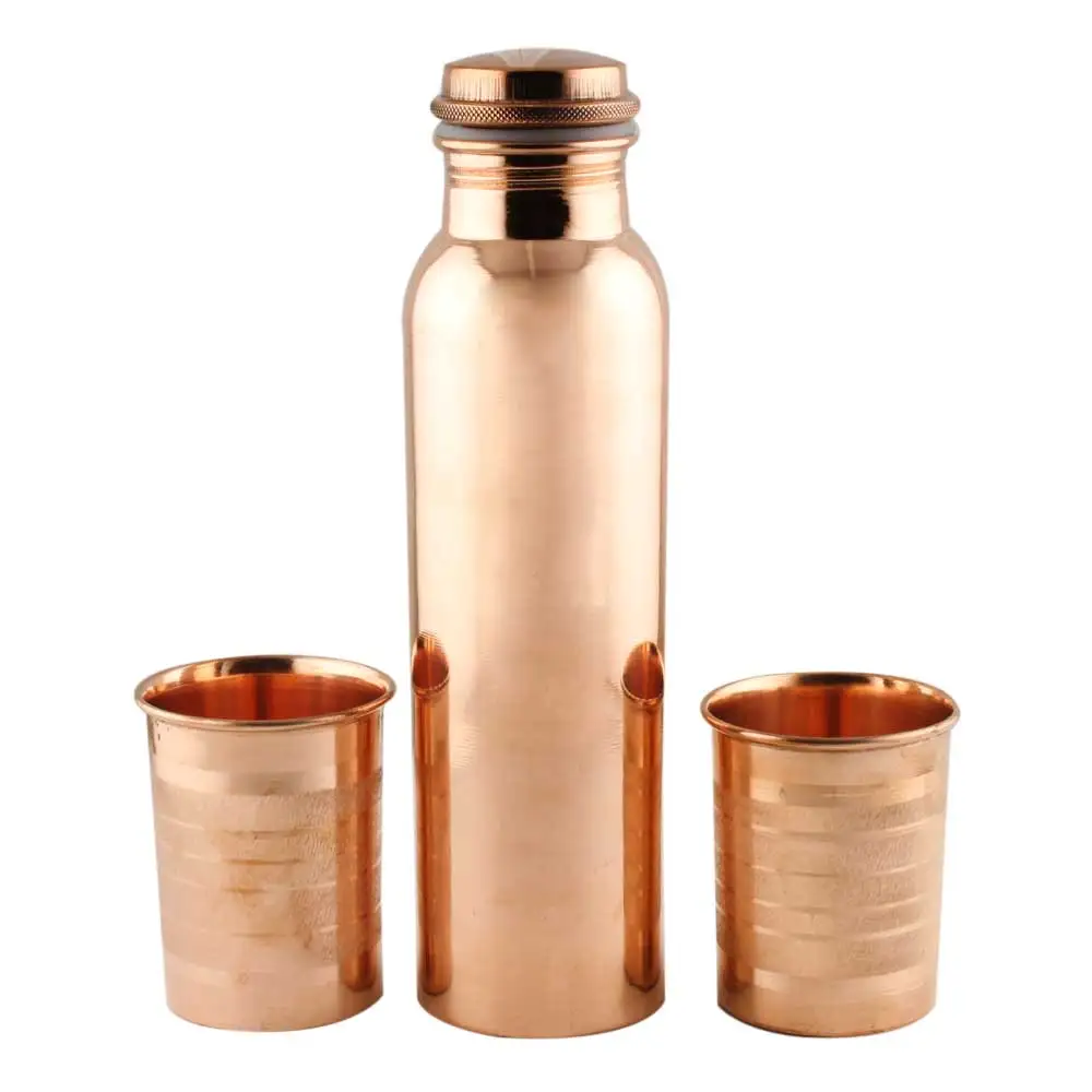 Wholesaler Supplier Glossy Finished Pure Copper Metal Bottle Lemon Juice And Drinking Water Copper Bottle Made in India