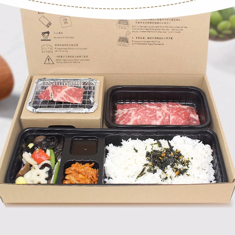 Индивидуальный логотип одноразовые портативные Грили для барбекю Bento со встроенным углем гриль ланч бокс набор уличная походная плита