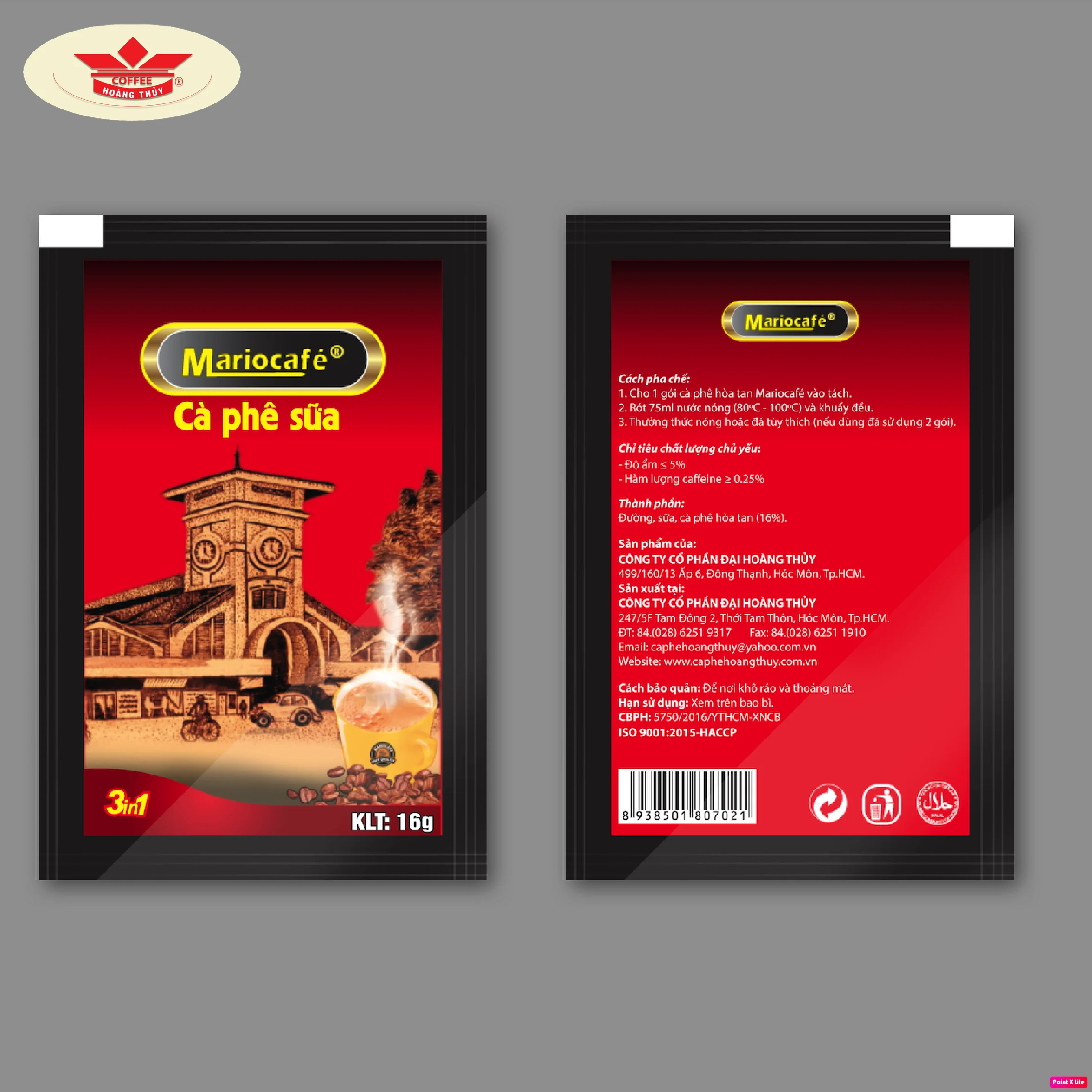 ISO 9001:2015 Certification Premium Feature 3 In 1 Instant Coffee MARIO CAFE with HACCP Vietnam Origin Convenient Use 16g/Sac