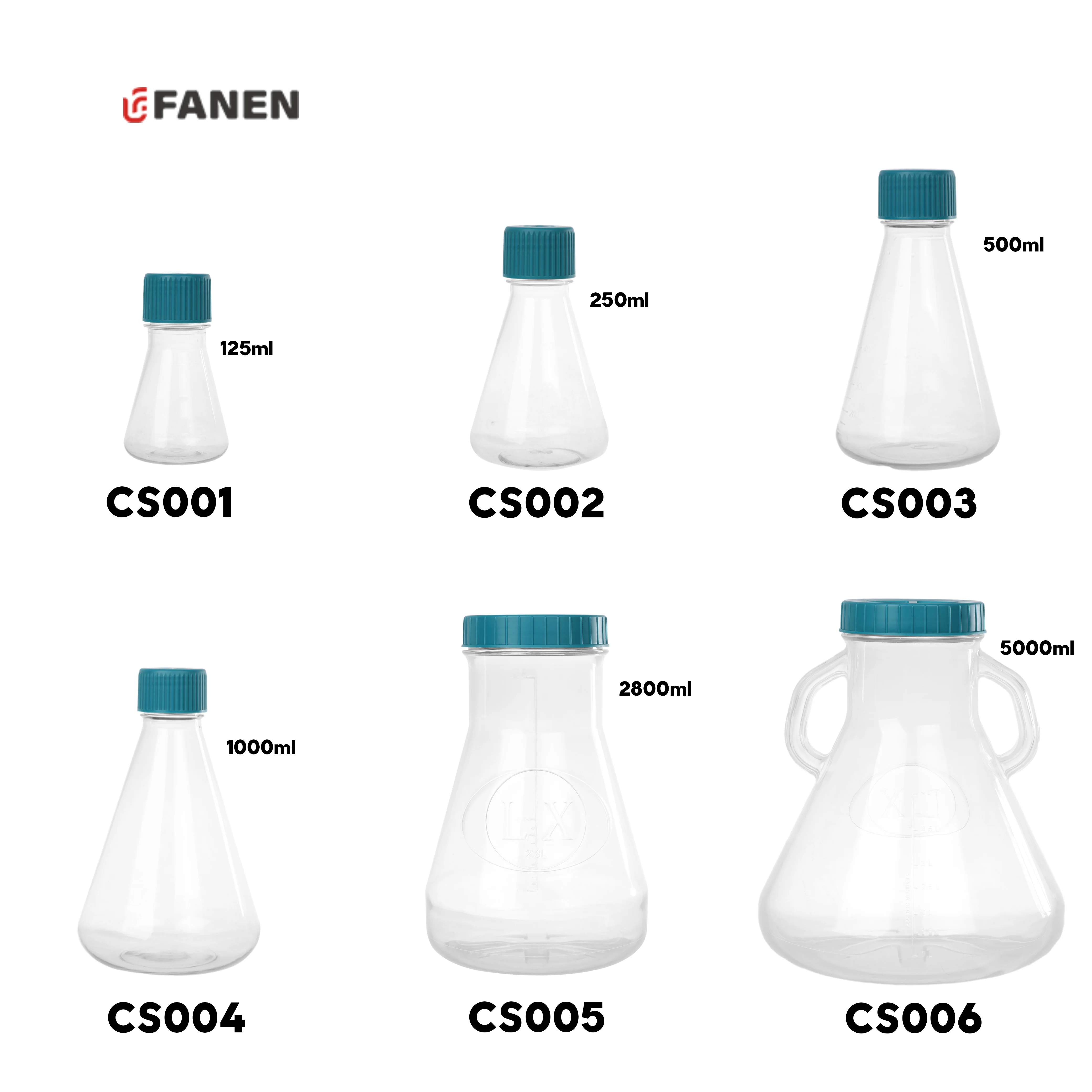 Fanen 125ml Laboratory PETG Shake Flask for Cell Culture Sterile Vented Plastic Erlenmeyer Flasks