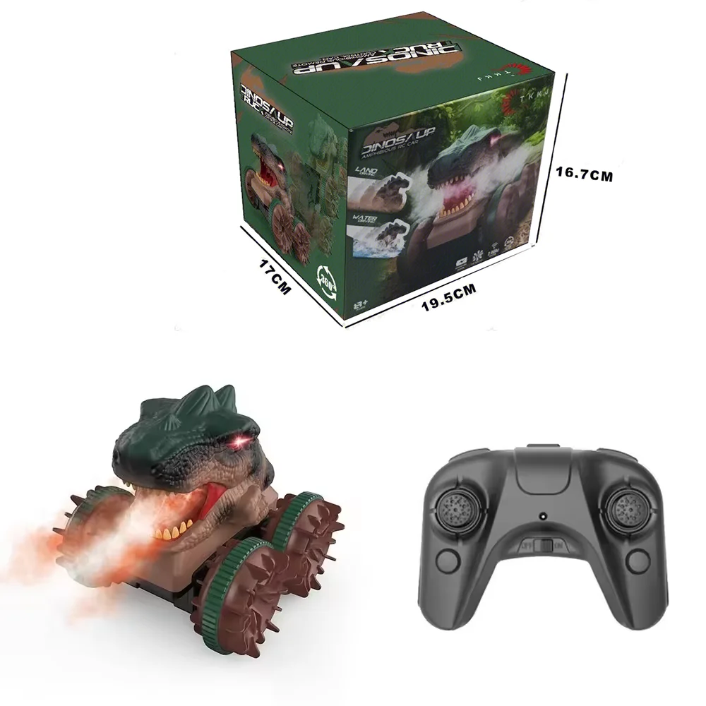 2.4G Amphibious Vehicle Toy Remote Control Car Dinosaur Monster Truck with Light Spray Function Waterproof RC Boat For kids