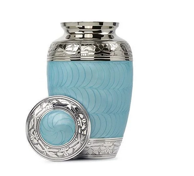 White Funeral Cremation Urn with Gold Butterflies Mariposas Model in Brass for Human Ashes