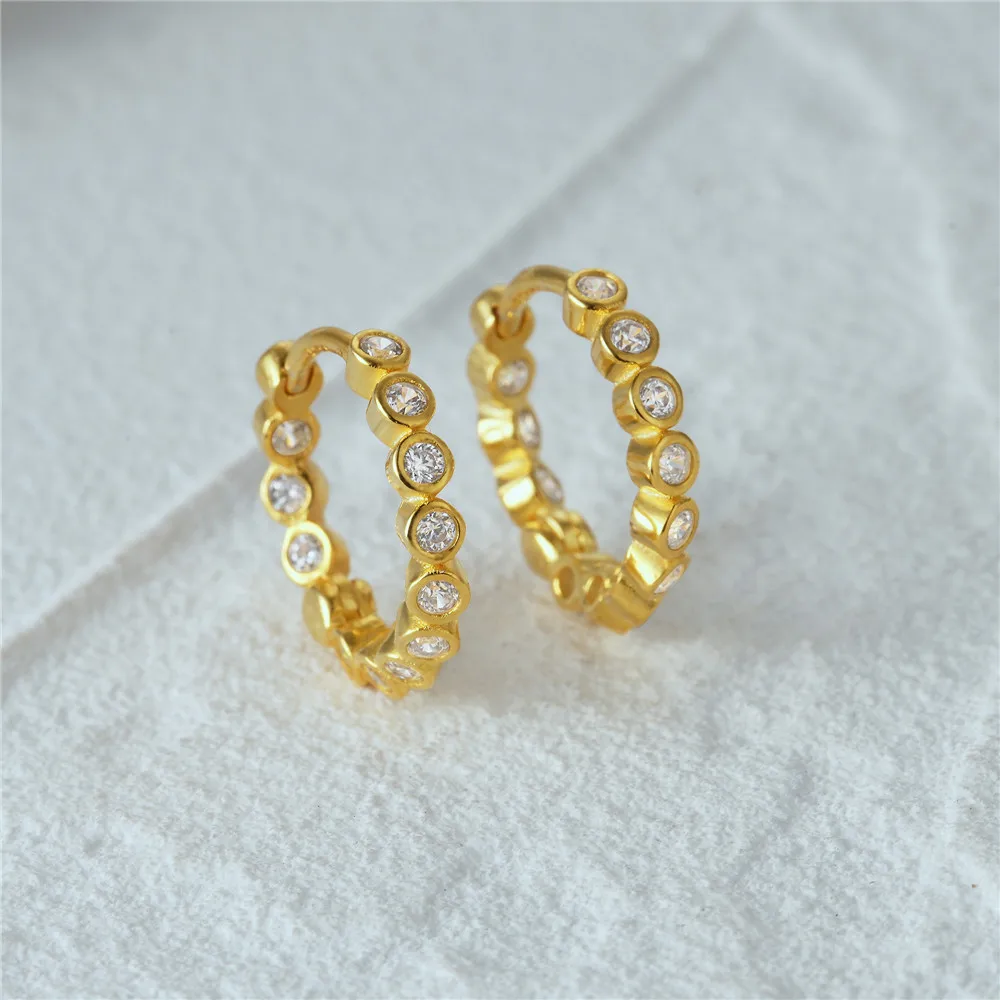 CANNER White 5A Zircon 14K 18K Gold Plated Huggie Earrings S925 Silver Hoop Earrings Fine Jewelry For Women