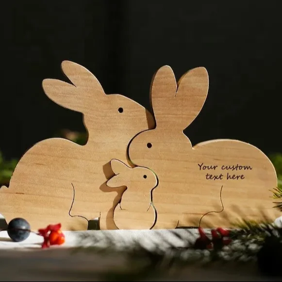 Super beautiful pine wood Easter decoration bunny family set making toys gifts for children study desk showroom decorations.