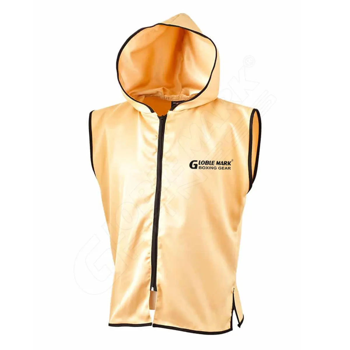 Unisex Personalized Satin Sleeveless Ring Jacket Adult Muay Thai Boxing Champions Competition Sleeveless Jacket With Hood