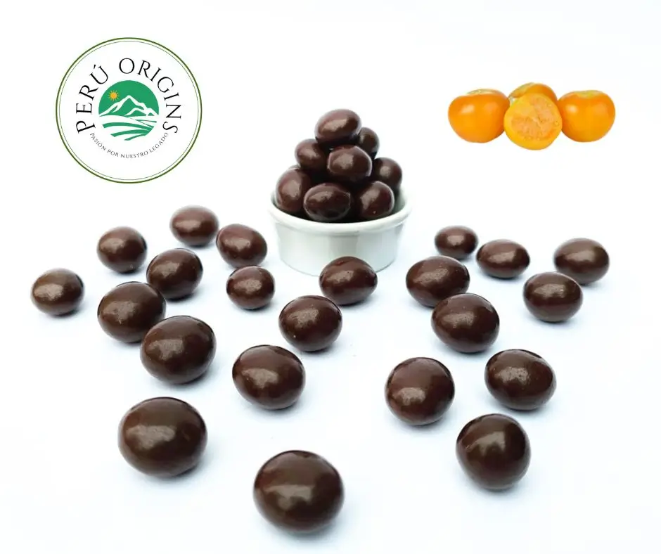 Dark chocolate fruits covered snack chocolates wholesale Organic 50% 65% 70% Cacao / Cocoa with Sugar Cane From Peru