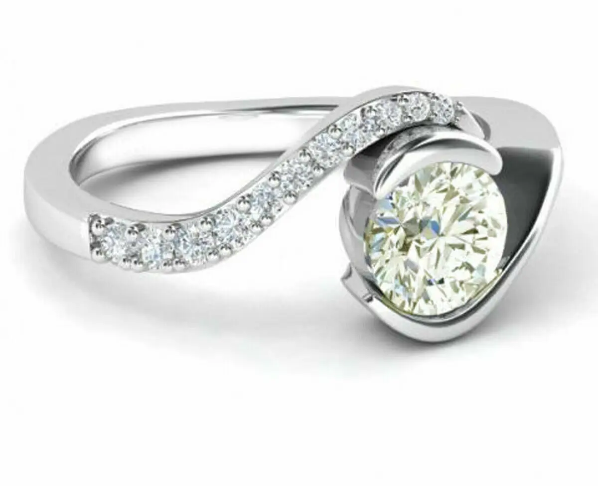 White Color Moissanite Diamond Engagement Ring 925 Silver plated Size 7.25 14k white Gold Plated