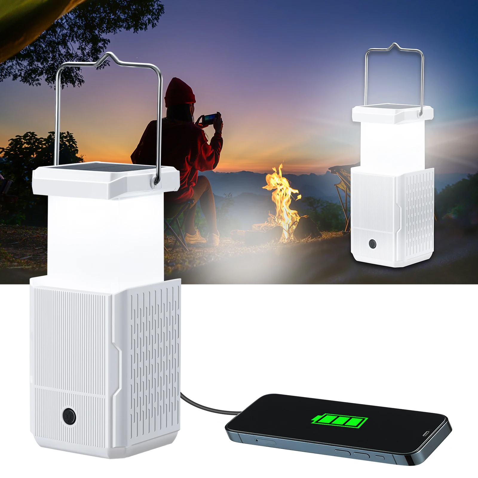 LED camping Lantern, Hand Crank & Solar Powered Lantern Flashlight