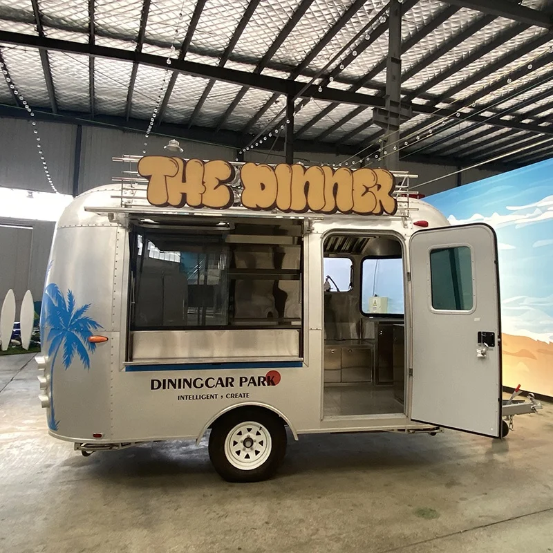 New style mobile shiny Pizza coffee ice cream burger bbq snack Airstream street food trailer with oven