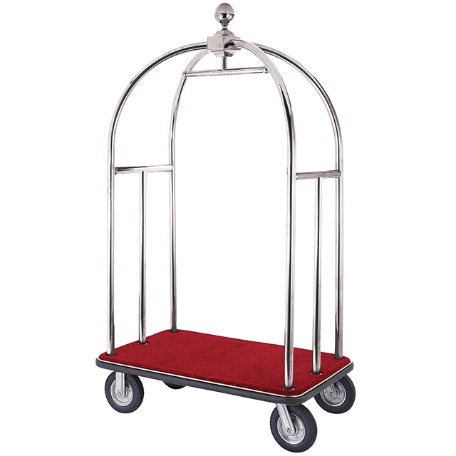 Wholesale Luxury Hotel Stainless Steel Birdcage Luggage Trolley Four Wheels Golden Luggage Cart Trolley