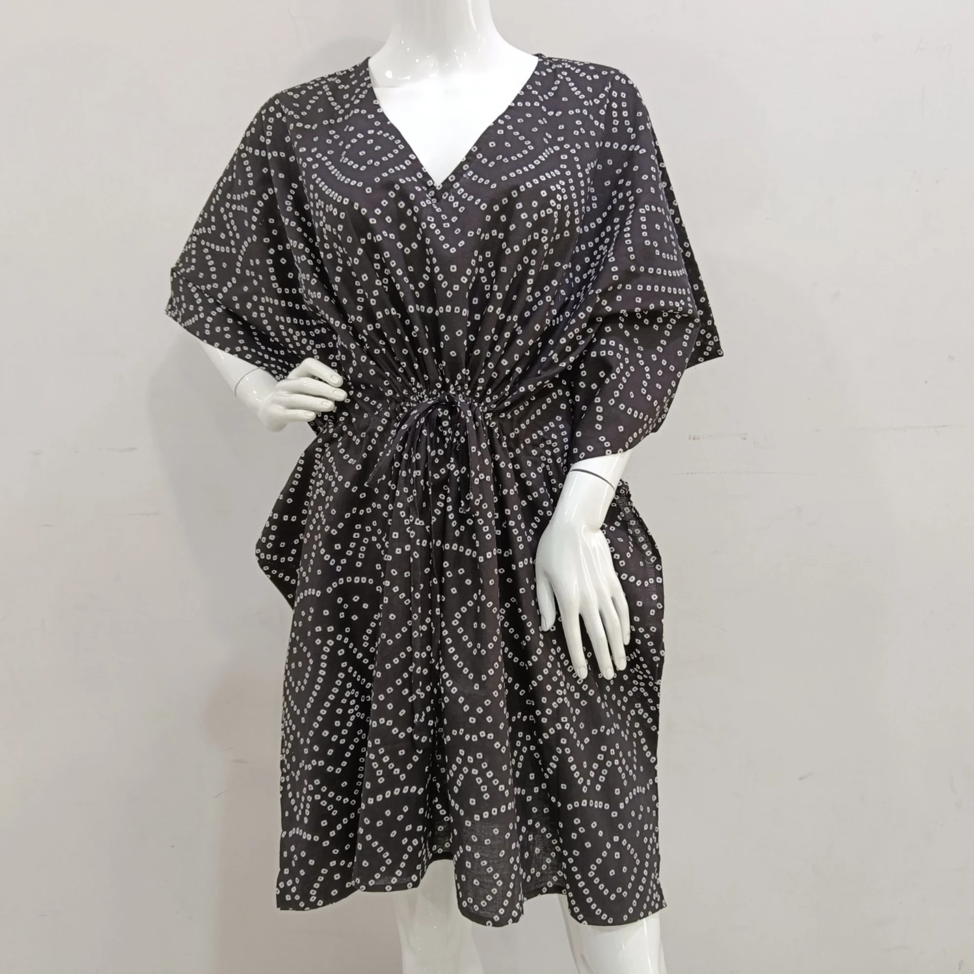 Stylish Soft Cotton Bandhani Pattern Free Size Hand Block Print Kaftan Dress For Casual Wear-Party wear
