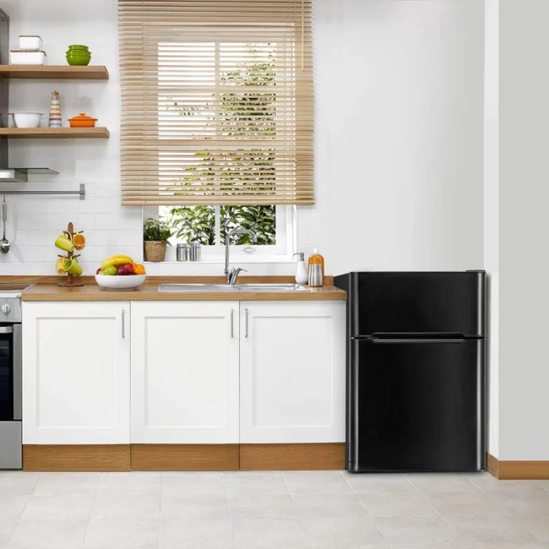 HOT DEAL  Mini Fridge with Freezer, 3.2 Cu.FT Compact Refrigerator, Dual Door, Adjustable Temperature & Glass Shelves - Black
