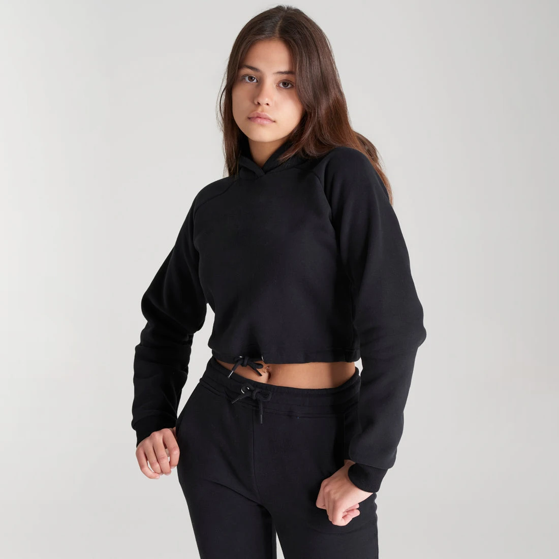 New Style Casual Wear Ladies Sweatshirts Full Oversized Sleeves Matching Drawstring Crop Hoodie For Women