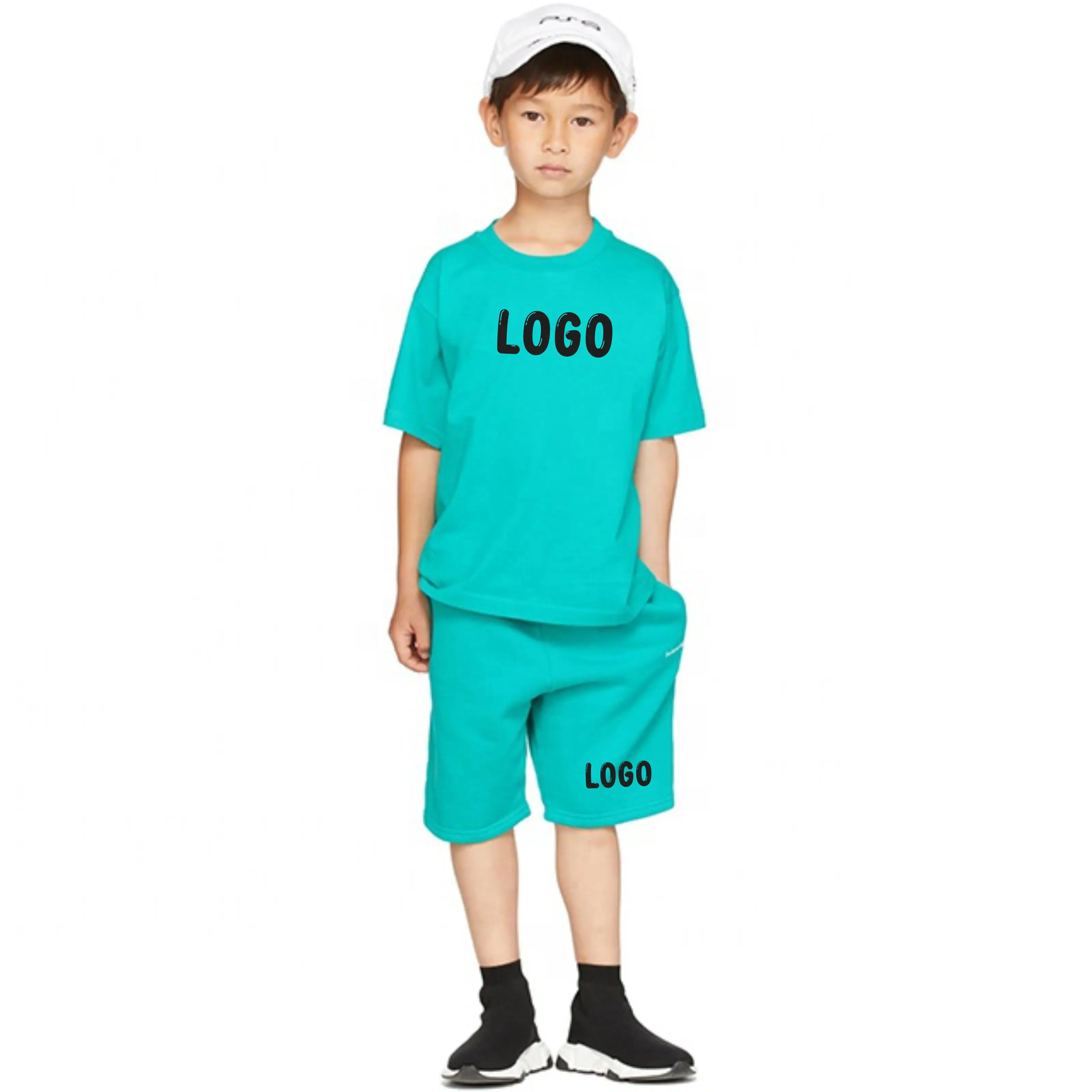 Plain 100% cotton custom logo printing boy sweatsuit set summer baby T shirt and shorts set kids clothing sets