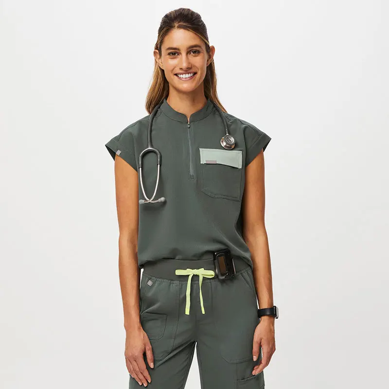 Custom Mandarin Collar Medical Uniform Scrubs Women Classic Fit Nurse Uniform Cargo Pants Scrubs Uniform Sets