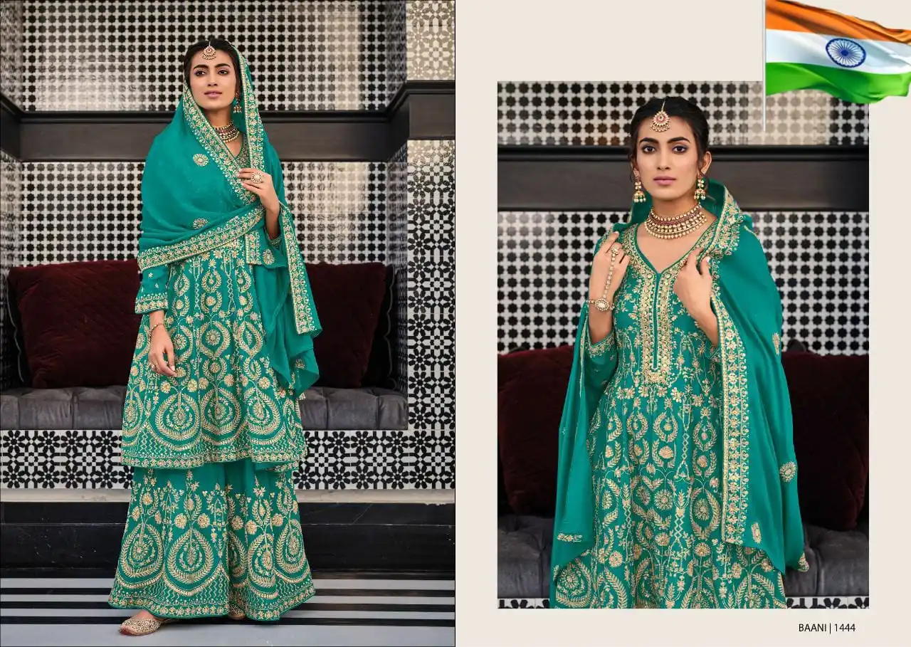 Heavy Faux Georgette with Bad La Work Embroidery Stitch Work With Stanton Inner Semi Stitched Suit for Online Sale