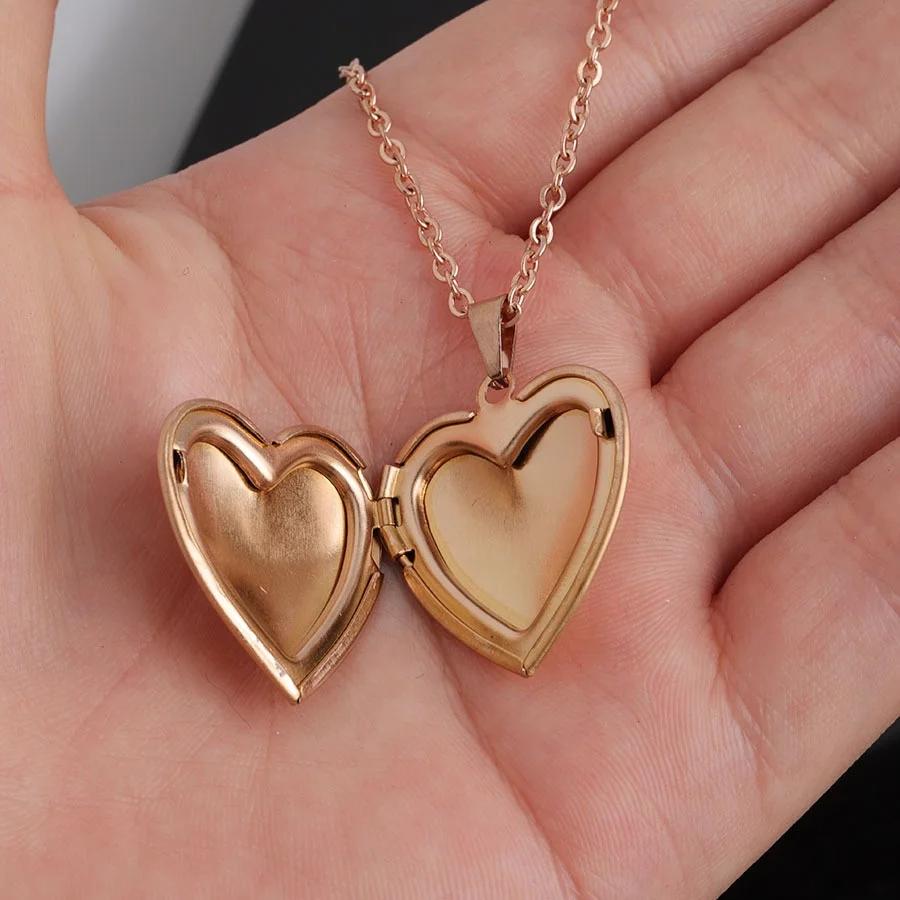 Дина Модные Блеск для губ с медальоном в форме сердца ожерелье 18K позолота нержавеющая сталь женщин плавающей медальон открывающийся фоторамка