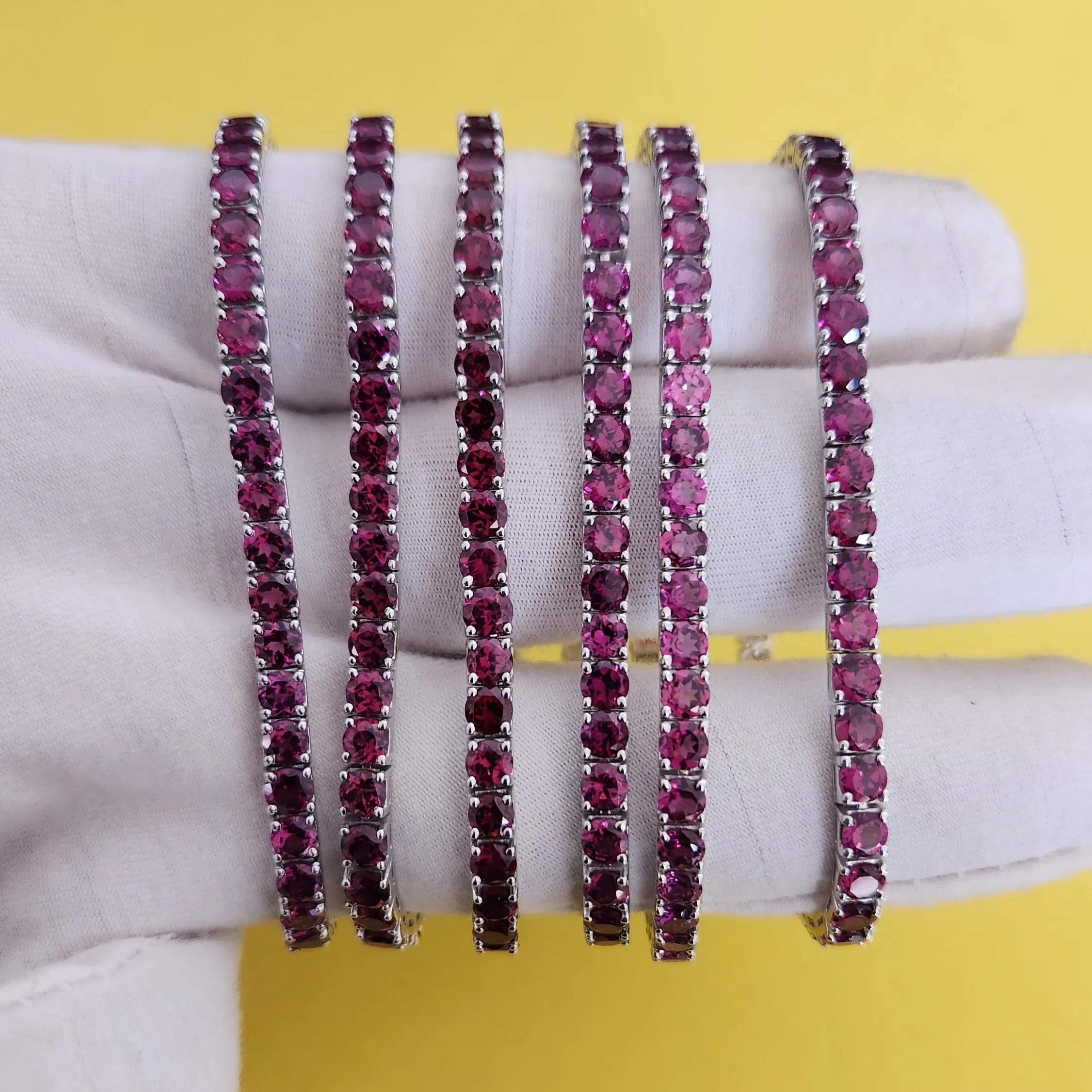 Designer Party Wear Handmade Light weight Genuine Rhodolite Garnet Gemstone 925 Sterling Silver Bracelets for ladies