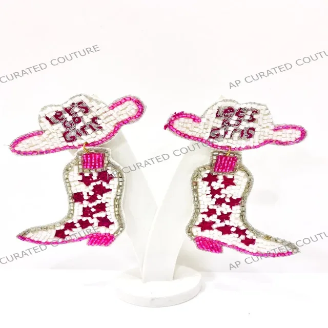 Customized Cowboy Boots Rhinestones Glass Beaded Earrings Letter Name Drop Earrings Premium Quality Casual Wear Earrings