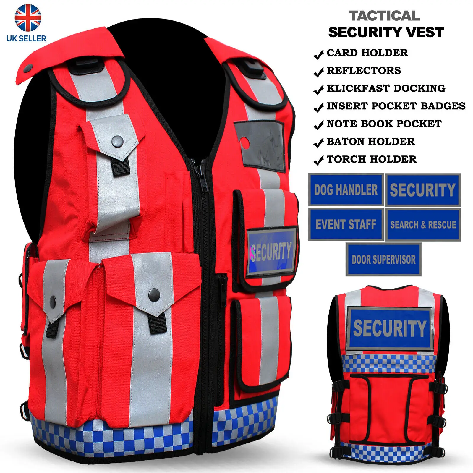 SECURITY VEST TACTICAL VEST DOG HANDLER ENFORCEMENT SECURITY CCTV VEST SEARCH & RESCUE SUPERVISOR REFLECTOR TAC JACKET BY SPALL