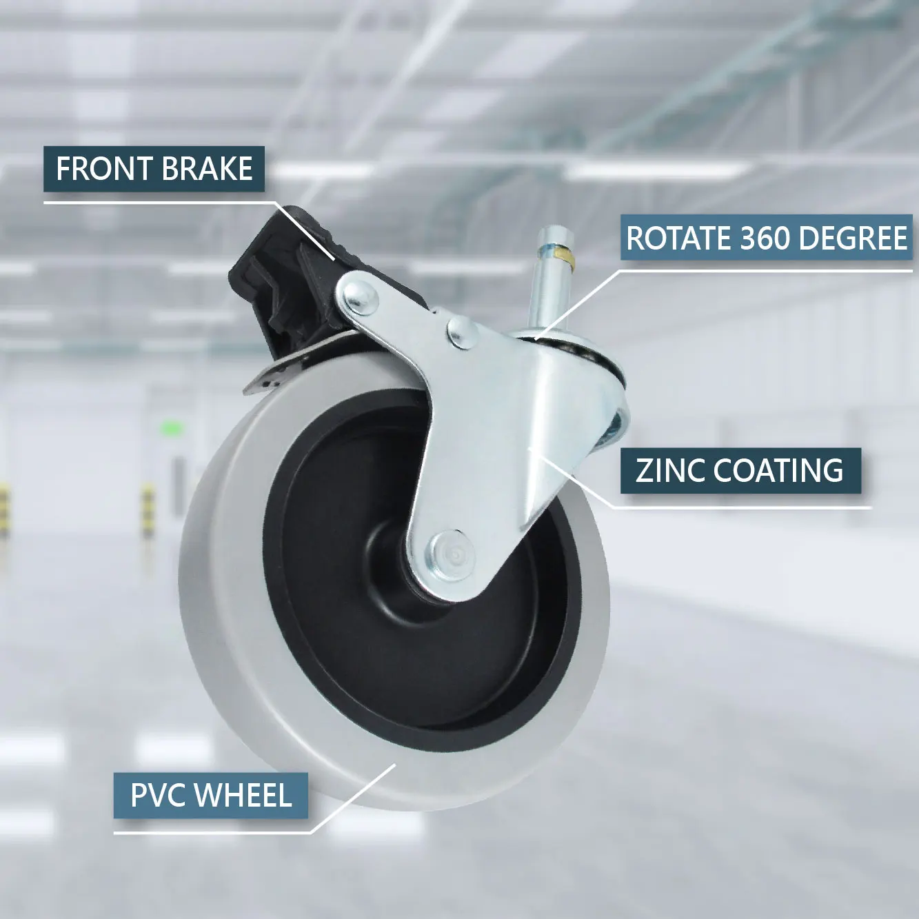 CCE 4 Inch (100mm) Dolly PVC Caster Roller Bronze Ring Stem