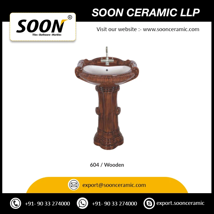 Indian Export Quality Fancy Style Ceramic Pedestal Wash Basin for Bathroom and Living Room Application