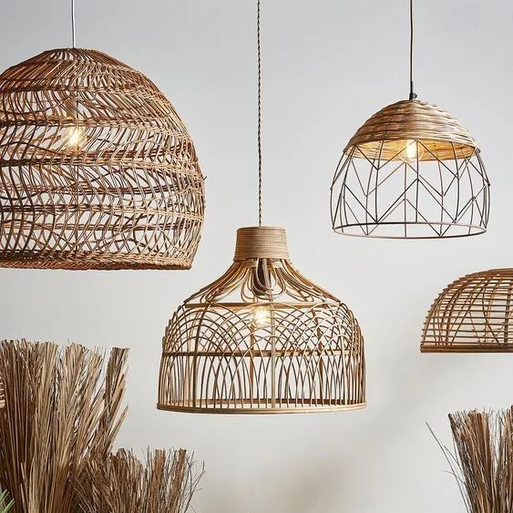 Rustic Vintage Boho Lantern Made From Natural Bamboo Rattan | Bamboo Lampshade, Bamboo Pendant Light for Home Decor