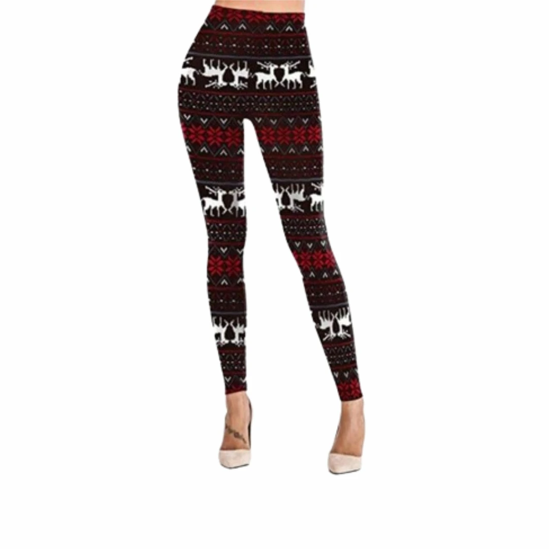 Термоноски леггинсы женские рождественские Брюки Зимние Колготки Стрейч С Высокой Талией Спортивные штаны с узором колготки