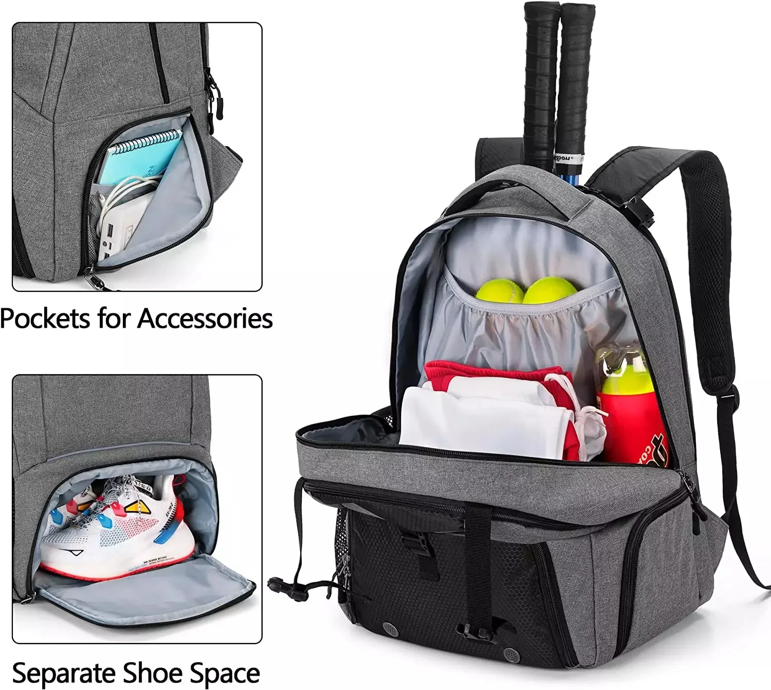 2023 Trending Tennis Bag with Separate Ventilated Shoe Space for Tennis/Pickleball/Badminton/Squash Racquet and Accessories